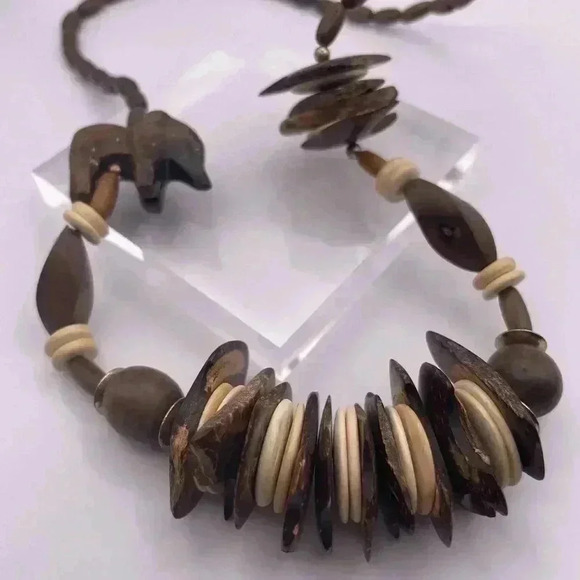 Vintage Elephant African Shell Beaded Necklace - Picture 1 of 8